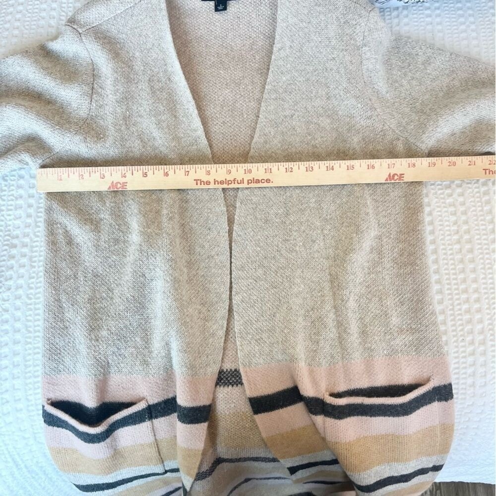 Fortune + Ivy Duster Cardigan Striped Open Front Pockets Knit Sweater S - Picture 3 of 9